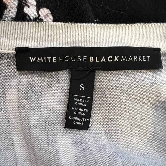 White House Black Market Cardigan Sweater Size S in Black w/Pink White Floral - Picture 6 of 8